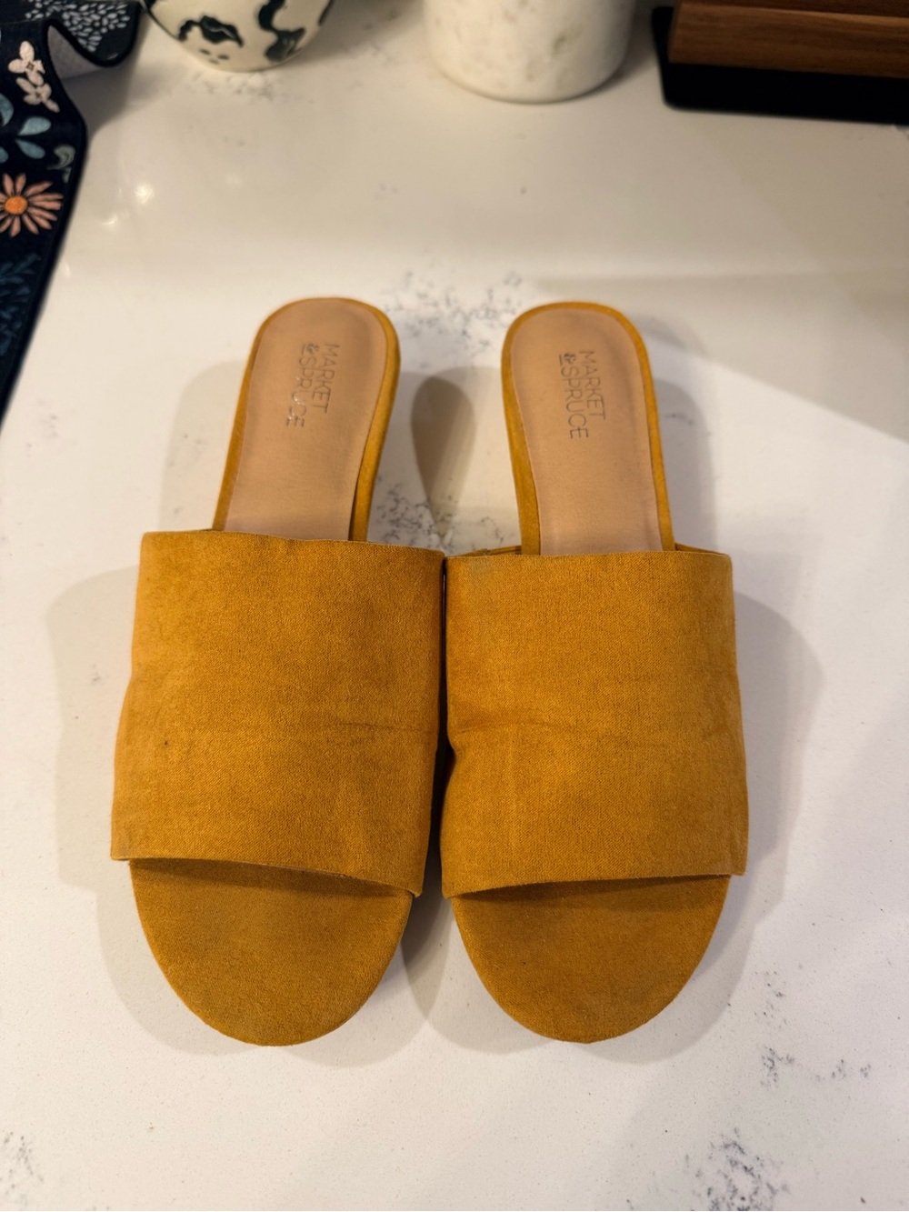 Market & Spruce Suede Slide Mules in Mustard Yellow